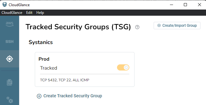 Cloud Glance Security Group Start Tracking